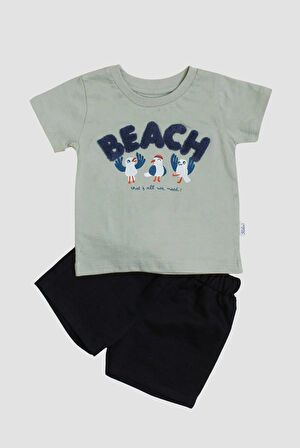 Beach Nakışlı Kuş Baskı Desenli 2'li Alt Üst Takım