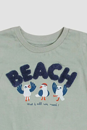 Beach Nakışlı Kuş Baskı Desenli 2'li Alt Üst Takım