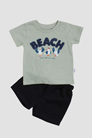 Beach Nakışlı Kuş Baskı Desenli 2'li Alt Üst Takım