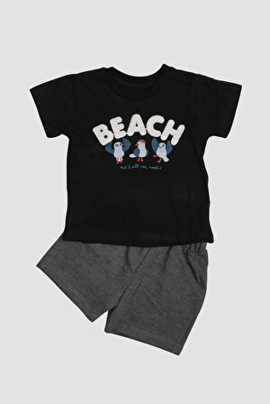 Beach Nakışlı Kuş Baskı Desenli 2'li Alt Üst Takım
