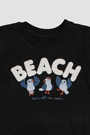 Beach Nakışlı Kuş Baskı Desenli 2'li Alt Üst Takım