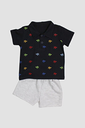 Kurbağa Desenli Polo Yakalı 2'li Alt Üst Takım