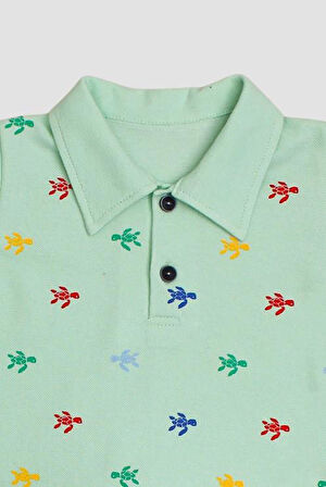 Kurbağa Desenli Polo Yakalı 2'li Alt Üst Takım