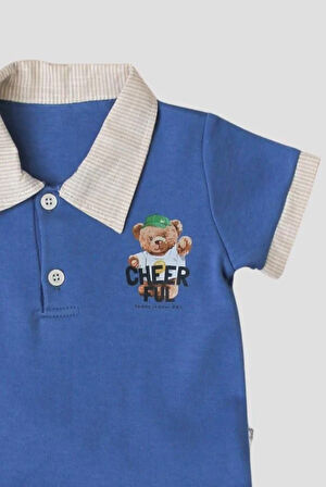 Tatlı Ayıcık Desenli Yaka Detaylı 2'li Alt Üst Takım