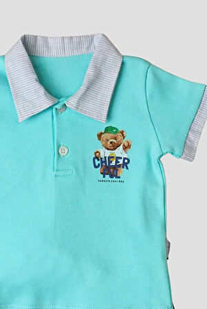 Tatlı Ayıcık Desenli Yaka Detaylı 2'li Alt Üst Takım