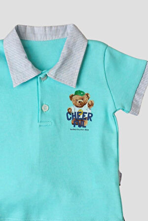 Tatlı Ayıcık Desenli Yaka Detaylı 2'li Alt Üst Takım