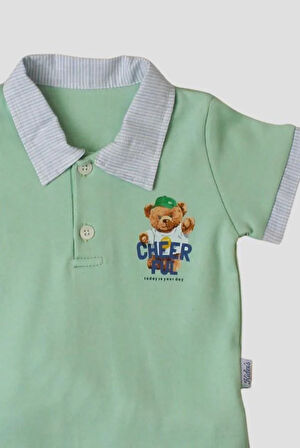 Tatlı Ayıcık Desenli Yaka Detaylı 2'li Alt Üst Takım