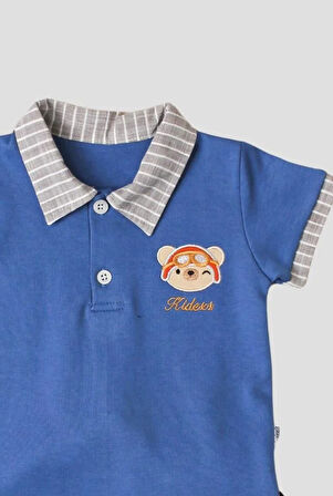 Tatlı Ayıcık Desenli Yaka Detaylı 2'li Alt Üst Takım