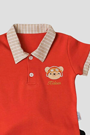 Tatlı Ayıcık Desenli Yaka Detaylı 2'li Alt Üst Takım