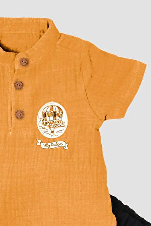 Fly Kıdexs Nakışlı Bebek Yaka Detaylı Müslin 2'li Gömlek  Alt Üst Takım