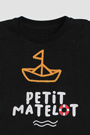 Yelken nakışlı  Petit Matelot Yazılı 2'li Tişört Alt Üst Takım
