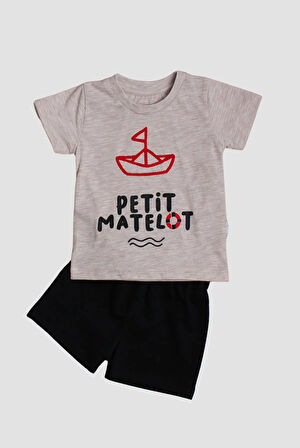 Yelken nakışlı  Petit Matelot Yazılı 2'li Tişört Alt Üst Takım