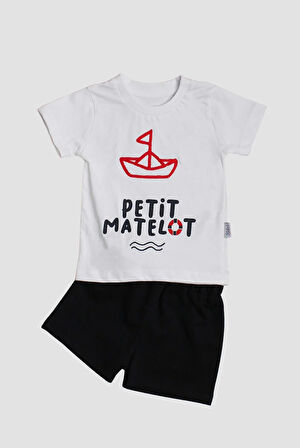 Yelken nakışlı  Petit Matelot Yazılı 2'li Tişört Alt Üst Takım