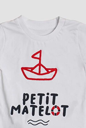 Yelken nakışlı  Petit Matelot Yazılı 2'li Tişört Alt Üst Takım