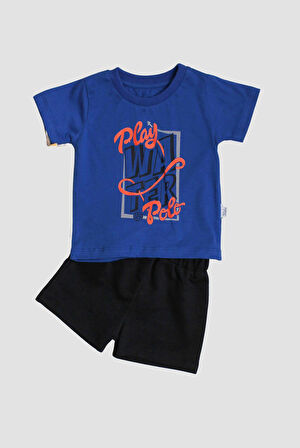 Play Polo Yazı Baskılı 2'li Tişört Alt Üst Takım