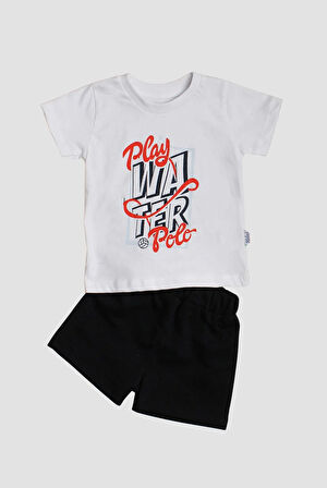 Play Polo Yazı Baskılı 2'li Tişört Alt Üst Takım