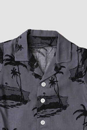 Palmiye Plaj Desenli Düğün Cemiyet Erkek 2'li Gömlek Alt Üst Takım