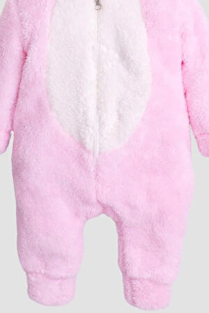 KışlıkTatlı Peluş Tavşan Nakışlı Kapüşonlu Welsoft  Tulum