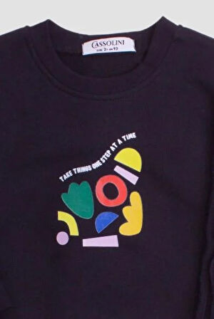 Dikiş Detaylı Şekil Baskılı Oversize  Alt Üst Bebek Çocuk Eşorfman Takımı