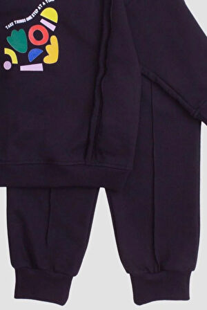 Dikiş Detaylı Şekil Baskılı Oversize  Alt Üst Bebek Çocuk Eşorfman Takımı