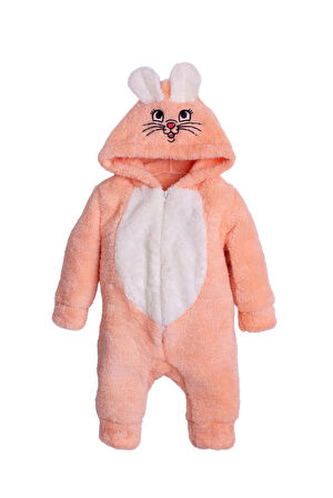 Kışlık Tatlı Peluş Pamuklu Tavşan Nakışlı Kapüşonlu Welsoft Tulum