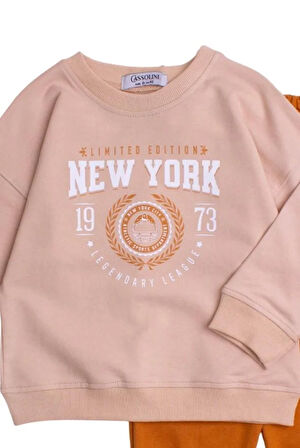 New York Baskılı Oversize  Alt Üst Bebek Çocuk Eşorfman Takımı