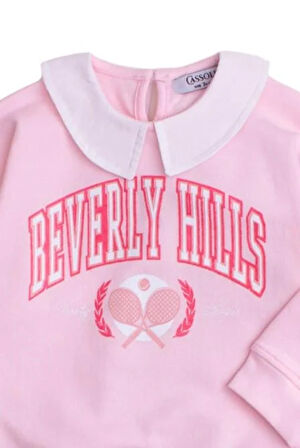 Tarz Yaka Detaylı Yazı Baskılı Oversize  Alt Üst Bebek Çocuk Eşorfman Takımı