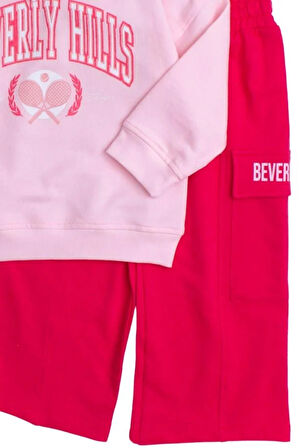 Tarz Yaka Detaylı Yazı Baskılı Oversize  Alt Üst Bebek Çocuk Eşorfman Takımı