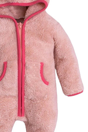 Kışlık Tatlı Peluş Pamuklu Cepli Kapüşonlu Bebek Çocuk Welsoft Tulum