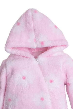 Kışlık Tatlı Peluş Kapüşonlu Çiçek Desenli Bebek Çocuk Welsoft Tulum