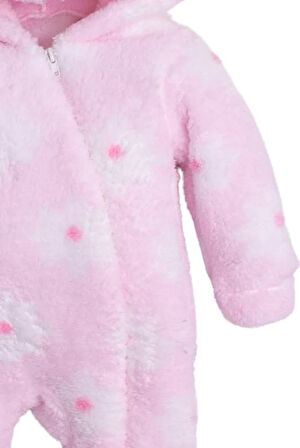 Kışlık Tatlı Peluş Kapüşonlu Çiçek Desenli Bebek Çocuk Welsoft Tulum