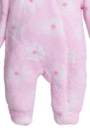 Kışlık Tatlı Peluş Kapüşonlu Çiçek Desenli Bebek Çocuk Welsoft Tulum