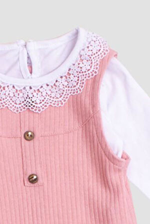 Waffle Görselli İç Badili Tatlı Dantel Detaylı  Esnek Pamuklu Bebek 2'liTulum