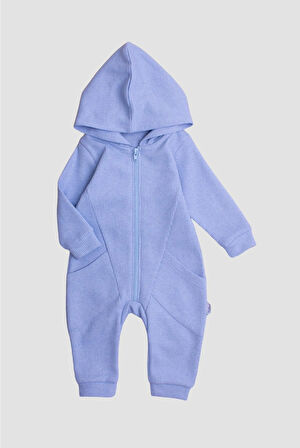 Waffle Görselli Tatlı Fermuar Kapamalı Cepli Kapüşonlu Pamuklu Bebek Tulum