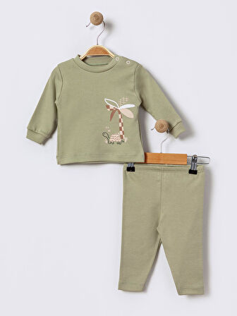 %100 Pamuklu  Yenidogan Unisex  Kiz Erkek Pamuk Desenli  2'li Bebek Pijama Takımı