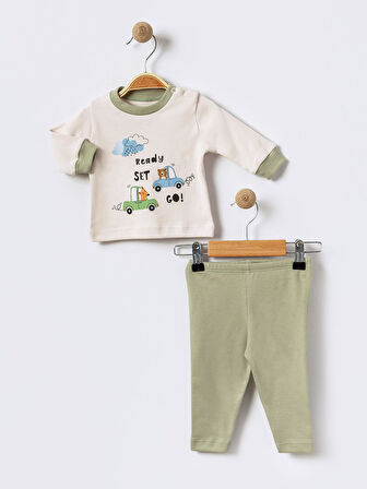 %100 Pamuklu  Yenidogan Unisex  Kiz Erkek Pamuk Araba Desenli  2'li Bebek Pijama Takımı