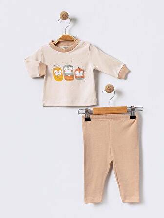 %100 Pamuklu  Yenidogan Unisex  Kiz Erkek Pamuk Desenli  2'li Bebek Pijama Takımı