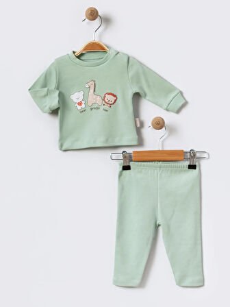 %100 Pamuklu  Yenidogan Unisex  Kiz Erkek Pamuk Desenli  2'li Bebek Pijama Takımı