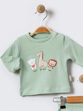 %100 Pamuklu  Yenidogan Unisex  Kiz Erkek Pamuk Desenli  2'li Bebek Pijama Takımı