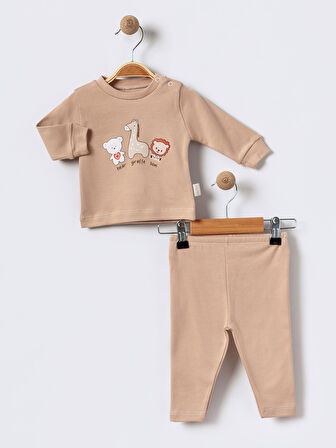 %100 Pamuklu  Yenidogan Unisex  Kiz Erkek Pamuk Desenli  2'li Bebek Pijama Takımı