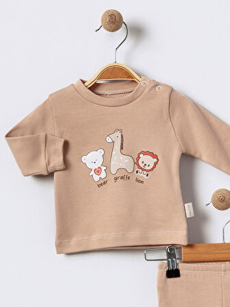 %100 Pamuklu  Yenidogan Unisex  Kiz Erkek Pamuk Desenli  2'li Bebek Pijama Takımı