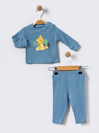 %100 Pamuklu  Fitilli Yenidogan Unisex  Kiz Erkek Pamuk Desenli  2'li Bebek Pijama Takımı