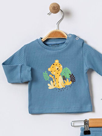 %100 Pamuklu  Fitilli Yenidogan Unisex  Kiz Erkek Pamuk Desenli  2'li Bebek Pijama Takımı