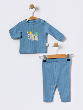 %100 Pamuklu  Fitilli Yenidogan Unisex  Kiz Erkek Pamuk Desenli  2'li Bebek Pijama Takımı