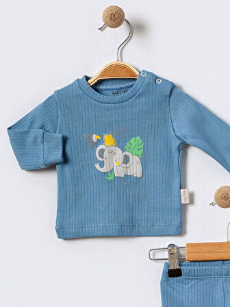 %100 Pamuklu  Fitilli Yenidogan Unisex  Kiz Erkek Pamuk Desenli  2'li Bebek Pijama Takımı