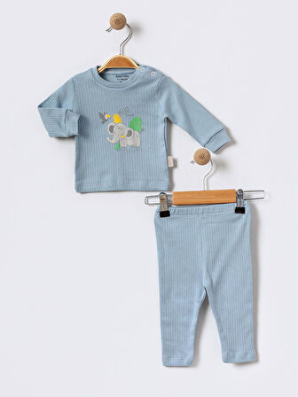 %100 Pamuklu  Fitilli Yenidogan Unisex  Kiz Erkek Pamuk Desenli  2'li Bebek Pijama Takımı