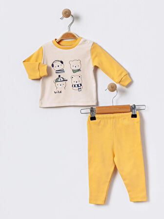 %100 Pamuklu  Yenidogan Unisex  Kiz Erkek Pamuk Desenli  2'li Bebek Pijama Takımı