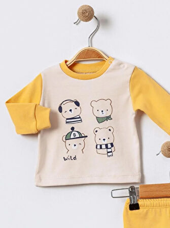 %100 Pamuklu  Yenidogan Unisex  Kiz Erkek Pamuk Desenli  2'li Bebek Pijama Takımı