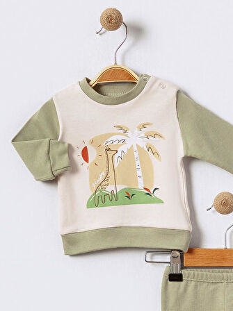 %100 Pamuklu  Yenidogan Unisex  Kiz Erkek Pamuk Desenli  2'li Bebek Pijama Takımı