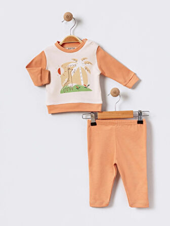 %100 Pamuklu  Yenidogan Unisex  Kiz Erkek Pamuk Desenli  2'li Bebek Pijama Takımı